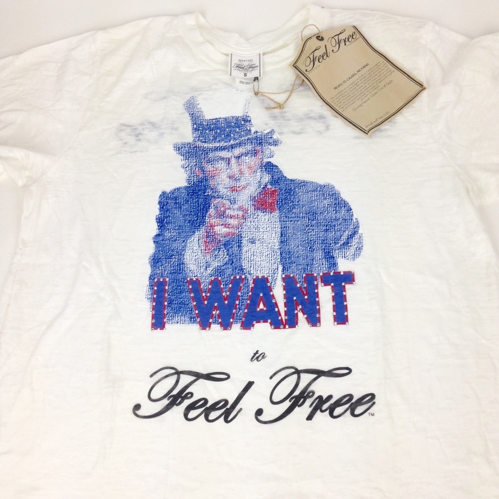 Feel Free embellished burn out tee Sz S Uncle Sam